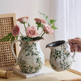 京东鲜花美式冰裂奶壶陶瓷花瓶田园风插花水养摆件装饰品高级感摆件手提