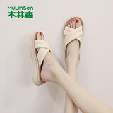 木林森舒适凉拖女夏季外穿女鞋拖鞋女时装拖鞋女沙滩拖鞋女 米 39 