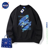 NASALIKE官方重磅卫衣男春秋季新款印花圆领长袖t恤男士落肩袖上衣打底衫 25新款黑色 新面料 XL  （推荐115-130斤）
