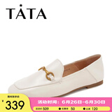 他她（TATA）方头乐福鞋女休闲平底一脚蹬小皮鞋女单鞋春秋款FLC22AM4 米色 40