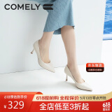 康莉（COMELY）单鞋女春季细跟尖头高跟羊皮软舒适底简约职业工作鞋 米白色 36 
