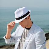 Mr DUCK英伦绅士帽卷边礼帽中老年爵士帽 高端帽子男夏季防晒草帽大头围 MS13014本白色 (可调节帽围） XL(适合61cm以上，特大头围才拍)