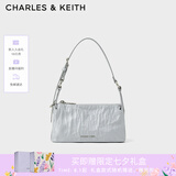 CHARLES&KEITH褶皱油蜡皮斜挎小方包手提包腋下包女士生日礼物CK2-80160183 Grey灰色 S