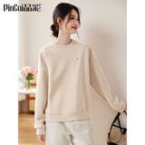 品彩（PinCai）卫衣女华夫格圆领长袖卫衣休闲百搭米杏色女士上衣P143W1026