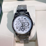 2025新款男士手表男时尚百搭潮流学生防水夜光日历商务钢带石英表 1425银白 送表盒调表器