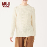 无印良品 MUJI 女式 阿兰图案 高领毛衣 长袖针织衫女款冬季W9AA874 米白色 M (160/84A)