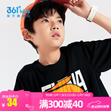 361°童装儿童短袖棉T恤夏季男童运动吸湿排汗短袖针织衫上衣简约百搭 经典黑1210 170 cm