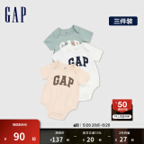 Gap婴儿春季LOGO纯棉连体衣儿童装404329开裆裤三件装 多色组合 73cm(6-9月)尺码偏小，选大一码
