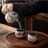 遇热变色龙凤呈祥紫砂凤鸣壶纯半手工茶壶出水鸟叫泡茶壶西施壶 变色紫砂壶-一壶两杯 220ml 201mL(含)-300mL(含)