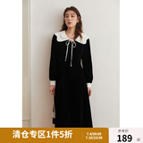 独束大码女装赫本风甜美丝绒礼服连衣裙女秋冬微胖mm系带小黑裙 夜幕黑长款 XL