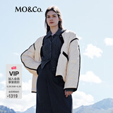 MO&Co.秋冬季丝绒感撞色边菱格压纹宽松运动泡芙中长款羽绒服外套女 米白色-第2批 S 160