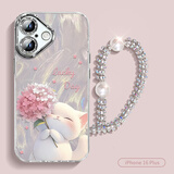 威恺 适用苹果16Plus手机壳iPhone16Plus保护套全包防摔网红高端男女款创意壳羽纱绣球猫+手链