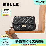 百丽礼物包包女包淑女单肩斜挎小方包菱格链条包X5083CX1 黑色 F