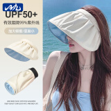 目丸防晒帽女防紫外线遮阳帽骑车空顶太阳大檐帽子女夏季亲子贝壳帽子 米色 蓝底【原黑胶升级款】 全新可折叠系列(56-60cm）
