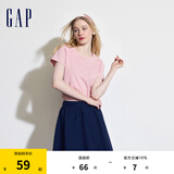 Gap女装夏季纯棉镂空字母印花logo短袖T恤宽松上衣546498 粉色 160/80A(S)亚洲尺码