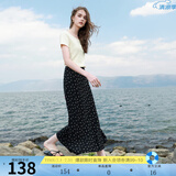 三彩2025夏季新款碎花半身裙斜裁A字裙松紧腰鱼尾裙浪漫长裙M 漆黑色花卉[预售15天内发货] XL 170/76A