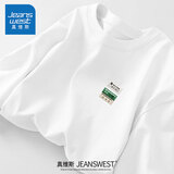 真维斯（Jeanswest）白色打底衫男2025新款春秋重磅纯棉内搭上衣学生圆领长袖T恤男士 白色(星之梦胸标) L (175) (收藏加购优先发)