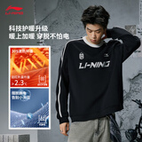 李宁套头卫衣男女同款2025秋潮流印花复古撞色宽松运动球迷元素上衣 【球迷企划】加绒套头-黑(C87)-2 L