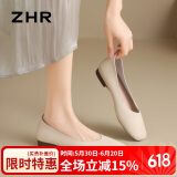 ZHR单鞋女温柔风百搭软平底豆豆鞋复古方头轻便套脚女鞋 AH122米色38