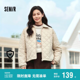 森马（Semir）棉服女灯芯绒翻领菱形格复古2024冬三防宽松轻薄棉衣109724112007
