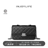 INJOYLIFE菱格链条包新款羊皮盒子包单肩小包锁扣斜挎包高级气质女包 黑色