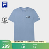 FILA官方男子短袖T恤夏季简约圆领运动男装上衣休闲针织套头衫 铁漆蓝-DB M 170/92A