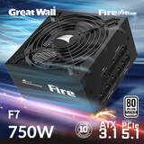 长城（Great Wall）额定750W F7白金牌全模组电源（ATX3.1标准/原生PCIe5.1/自动启停/全电压/闪电加速）