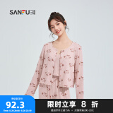 三福女秋季抗菌胸杯三件套睡衣 舒适开衫吊带长裤家居服488145 萌/粉 L