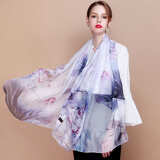 达芬奇密码 丝巾女士真丝围巾春秋披肩桑蚕丝纱巾丝绸沙滩送老师教师节礼物 荷映正夏 浅紫
