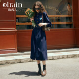 Olrain【版型升级】欧芮儿收腰牛仔连衣裙女装气质通勤裙子 普鲁士蓝 L
