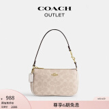 蔻驰（COACH）奥莱女士夏季女包经典标志老花NOLITA 19号手袋腋下包斜挎单肩包 IM/沙黄色/粉笔白色