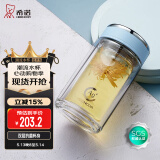 希诺（HEENOOR） 抗菌玻璃杯女士双层水杯隔热便携简约透明家用带滤网泡茶花茶杯 蓝色 220ml