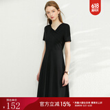 AMII法式赫本风气质黑色连衣裙女年新款V领a字裙修身裙子 黑色 M (160)