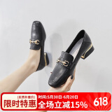 ZHR单鞋女英伦风舒适方头乐福鞋女增高两穿粗跟小皮鞋女猪皮鞋垫透气舒适 K196 黑色 39