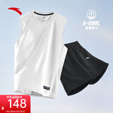 安踏（ANTA）速干背心丨男透气运动跑步2025夏季健身无袖上衣晨练服篮球坎肩 【背心+裤子】白黑 3XL (190) 建议170-180斤