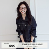 伊芙丽（eifini）伊芙丽莱赛尔不易掉色正肩显瘦设计感短款牛仔外套2025春季新款 藏青 M 100-115斤