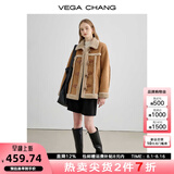 VEGA CHANG皮毛一体短外套女2025年秋冬宽松显瘦旷野美拉德毛绒保暖夹克外套 布朗棕（长款） L