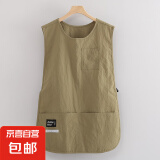 时尚工装马甲围裙加长款上班可外穿的工作服防污耐脏厨房餐饮可用 加长【防泼水款】卡其色