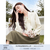 香影雪纺衬衫女长袖2025春季新款飘带米白色法式上衣通勤职业衬衣 米色 L