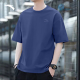 安踏休闲短袖t恤夏季简约纯色圆领运动打底衫宽松情侣上衣