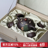 名壶秋月 宜兴紫砂壶原矿老紫泥名家纯全手工茶壶功夫泡茶壶茶具悟道西施 1壶送4杯套装