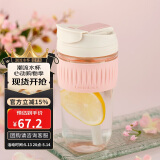 乐扣乐扣（LOCK&LOCK）咖啡杯耐热玻璃水杯子男女学生便携式双饮吸管杯随手杯500ML粉色