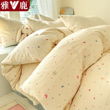 雅鹿A类水洗棉床上四件套小清新印花被套床单宿舍单人三件套床上用品 花夕【A类母婴级 柔软亲肤】 1.8m 床单款 四件套-被套200*230cm