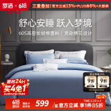 梦洁家纺 60支长绒棉四件套 纯棉素色简约风全棉1.5米1.8米床单被套被罩 长绒棉素绣：梦之境-雾霾蓝 60支 床单款 1.5m床适用丨被套200*230cm