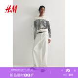 H&M女装毛针织衫夏季慵懒风圆领长袖打底衫短款外套0579541 白色/黑色条纹 M 165/96