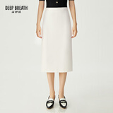 深呼吸DEEP BREATH女装通勤百搭中长款高腰针织半身裙A200138 白 M (3码)