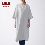 无印良品 MUJI 女式 法国亚麻水洗 七分袖连衣裙 412688 BCL06C1S 灰色 L