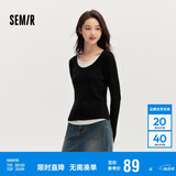 森马毛衣女拼色假两件毛衫修身春秋圆领套头衫显瘦109524107002