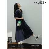 阔色法式娃娃裙衬衫连衣裙女新款春夏季收腰显瘦藏蓝色长裙子 深蓝色长款3024 8月12日发 M