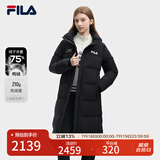 FILA 斐护科技|斐乐女装长款羽绒服冬季休闲简约连帽保暖羽绒外套 正黑色-BK 180/96A/XXL